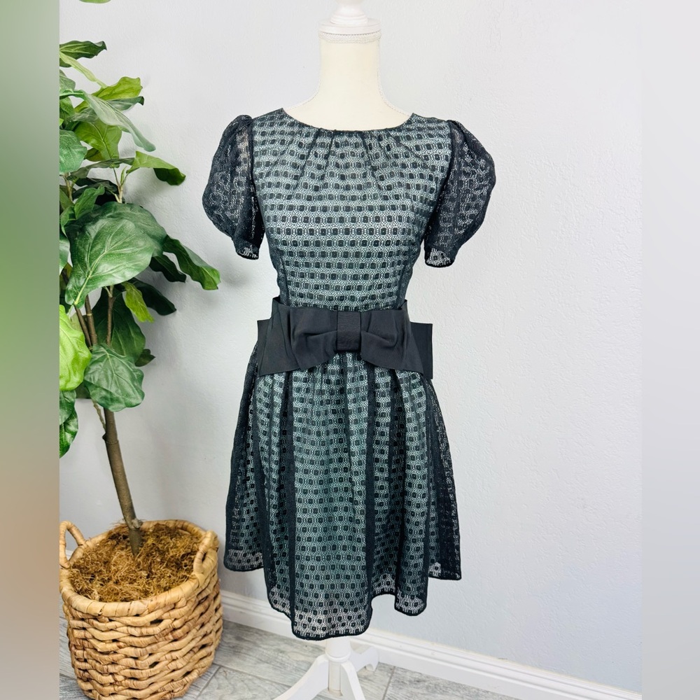 Dolce & Gabbana Black Black Lace Lasercut Puff Sleeve Fit & Flare Dress Size 42